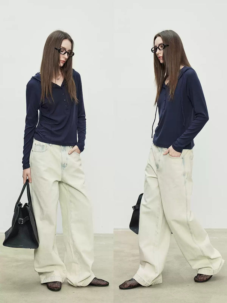 Damaged Drawstring Straight Jeans_BDHL7093