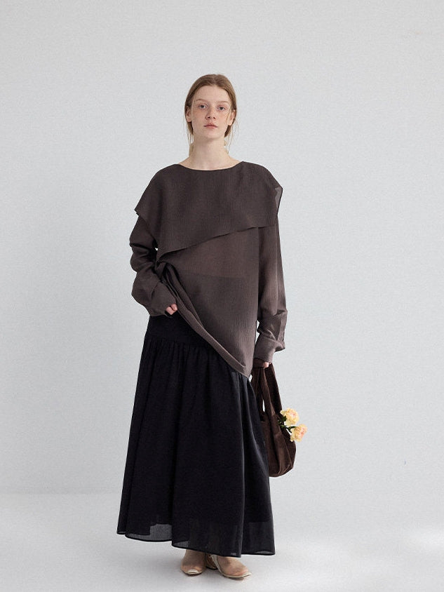 Asymmetrical Loose-Collar Blouse_BDHL8155