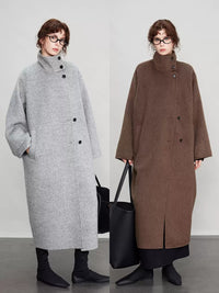 Stand Collar Long Cocoon Coat_BDHL6683