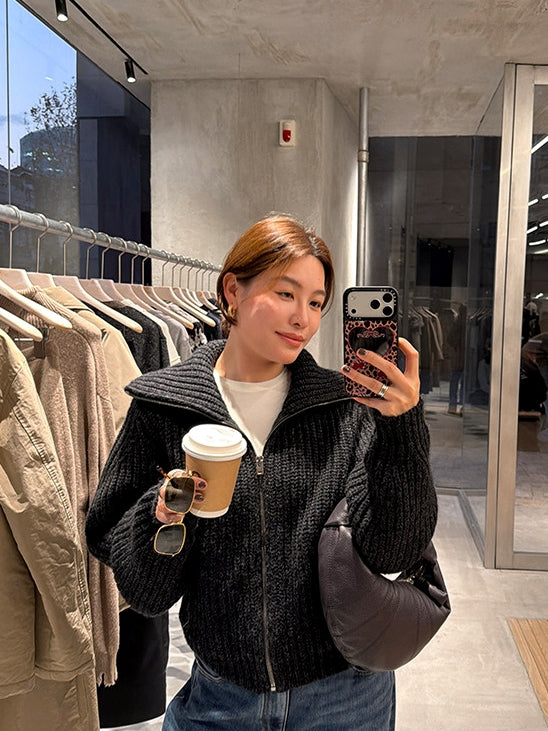 Thick Knitted Zip-Up Cardigan_BDHL8122