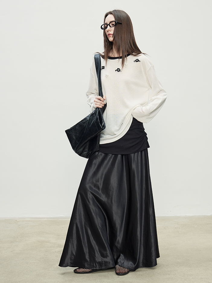 Black Double Fabric Long Skirt_BDHL7075