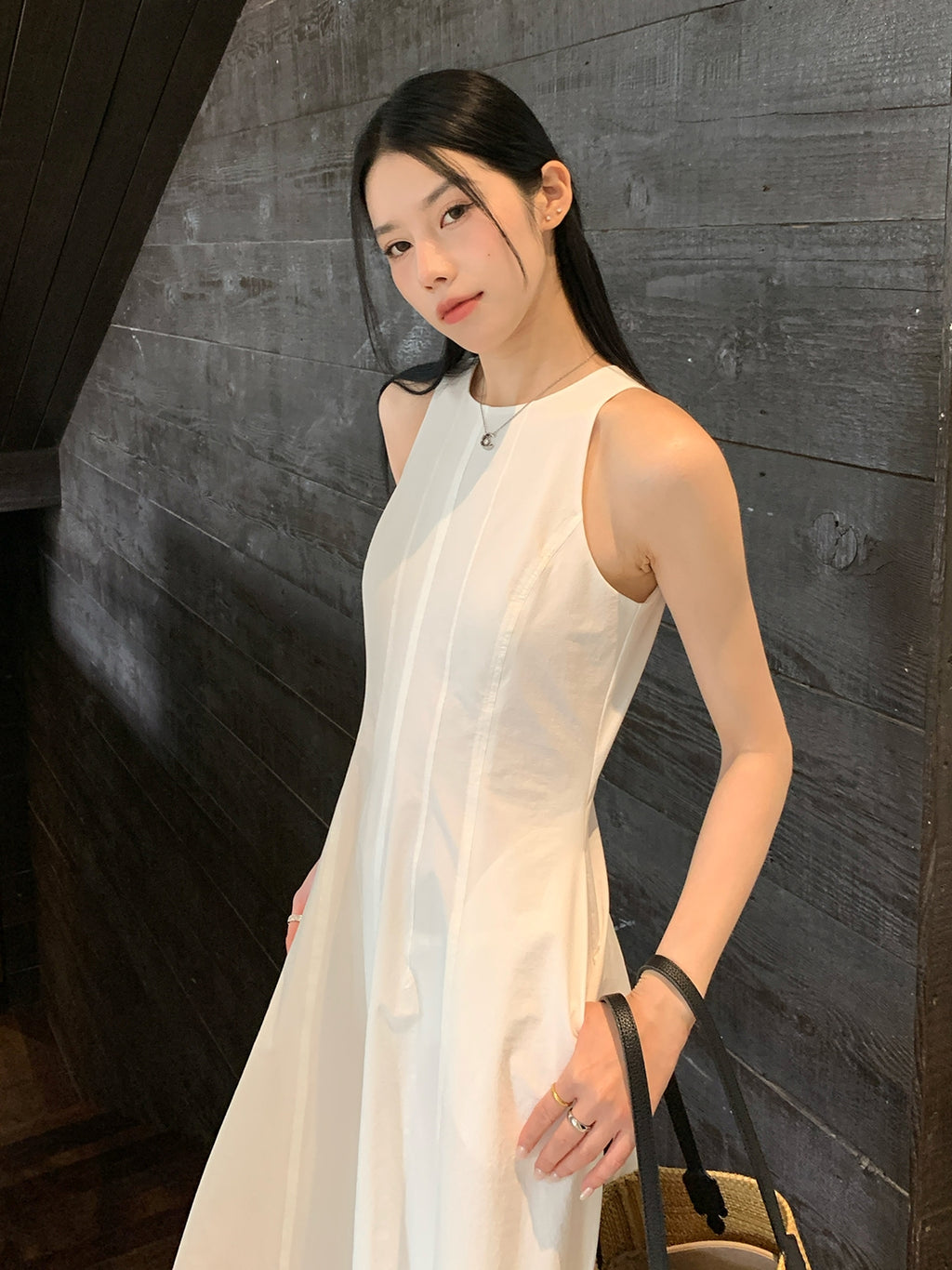Tucks Long White Dress_BDHL7551