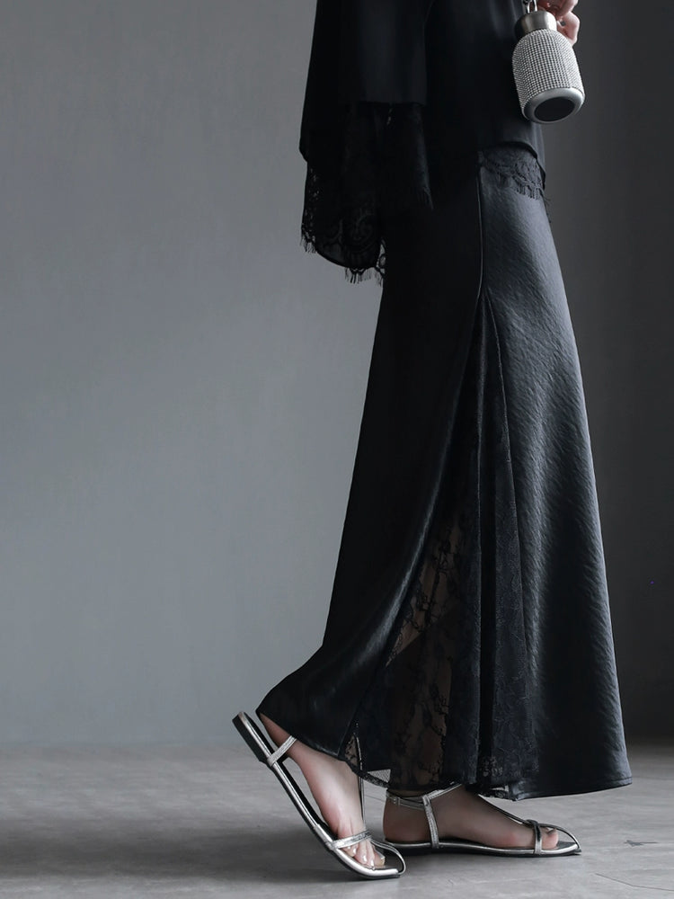 Lace-Trim Satin Mermaid Skirt_BDHL7297
