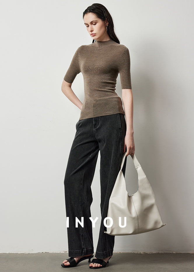 Half-Turtleneck Skinny Tops_BDHL6358