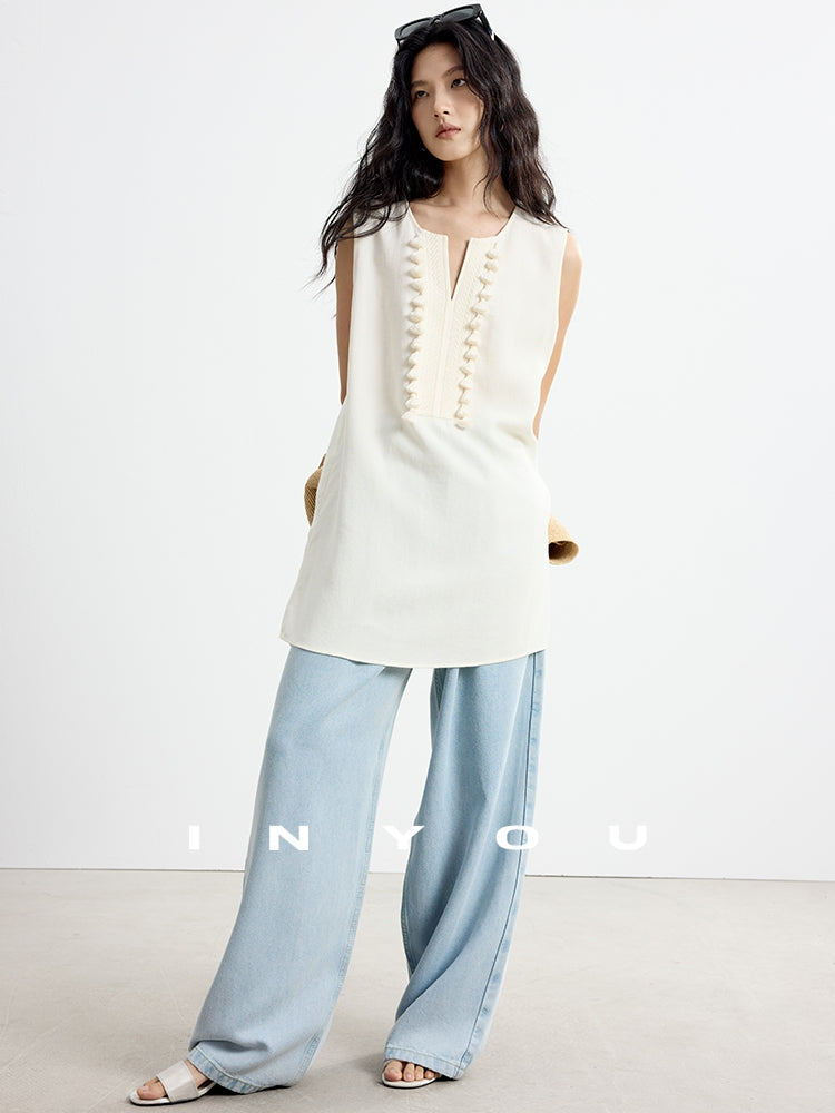 Fringe V-Neck Sleeveless Tops_BDHL7652