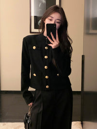 Slim Gold Button Short Cardigan_BDHL6993