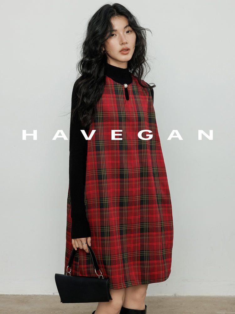 Plaid Red Sleeveless A-Line Dress_BDHL7061