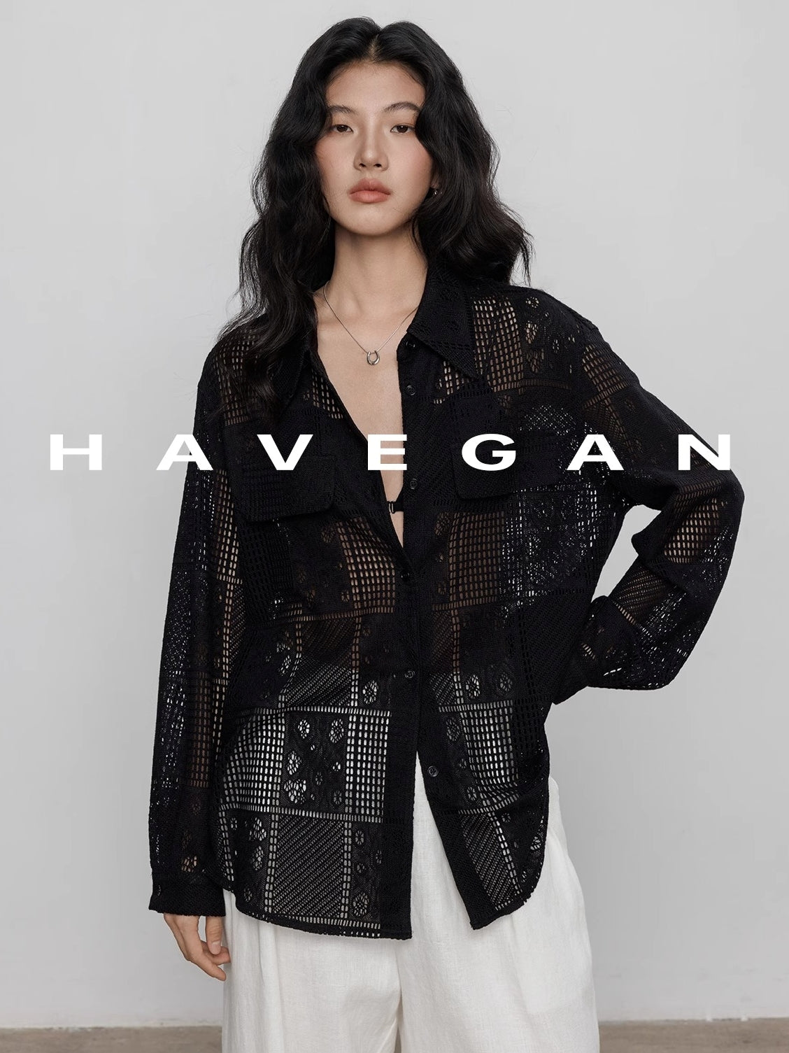 Hollow Lace Knitted Shirt Jacket_BDHL7367