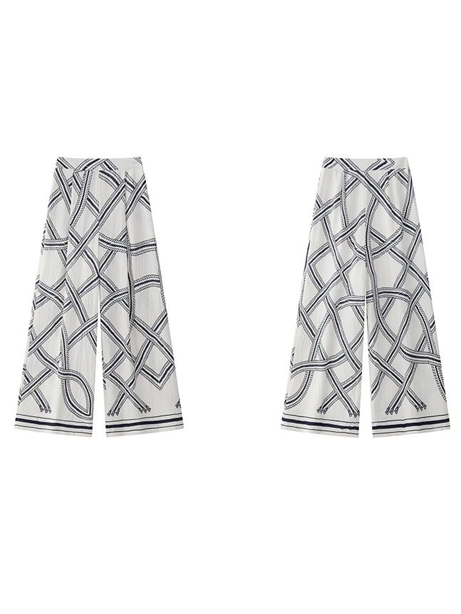 Chain Print Loose-Fitting Pants_BDHL7536