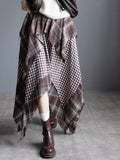 Checkered Asymmetrical Midi Skirt_BDHL7933