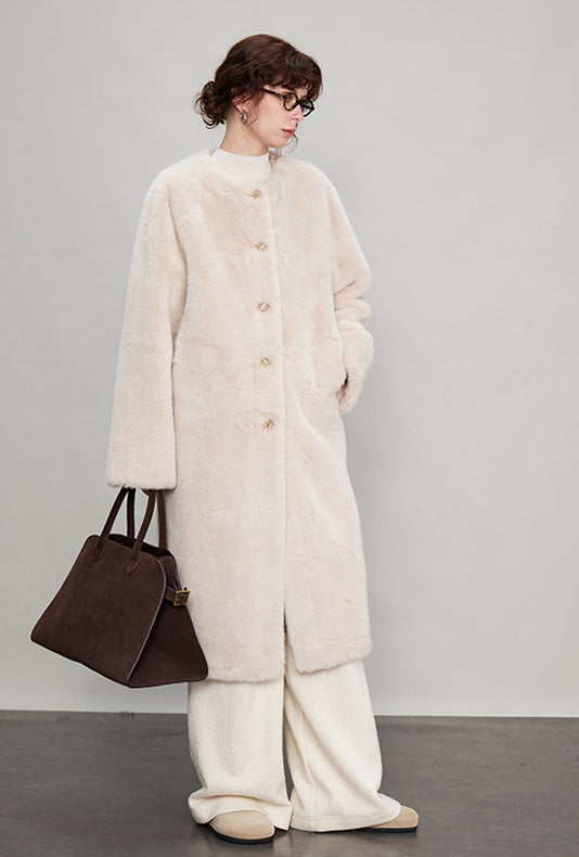 Round Collar Fur Mid-Length Jacket_BDHL6702