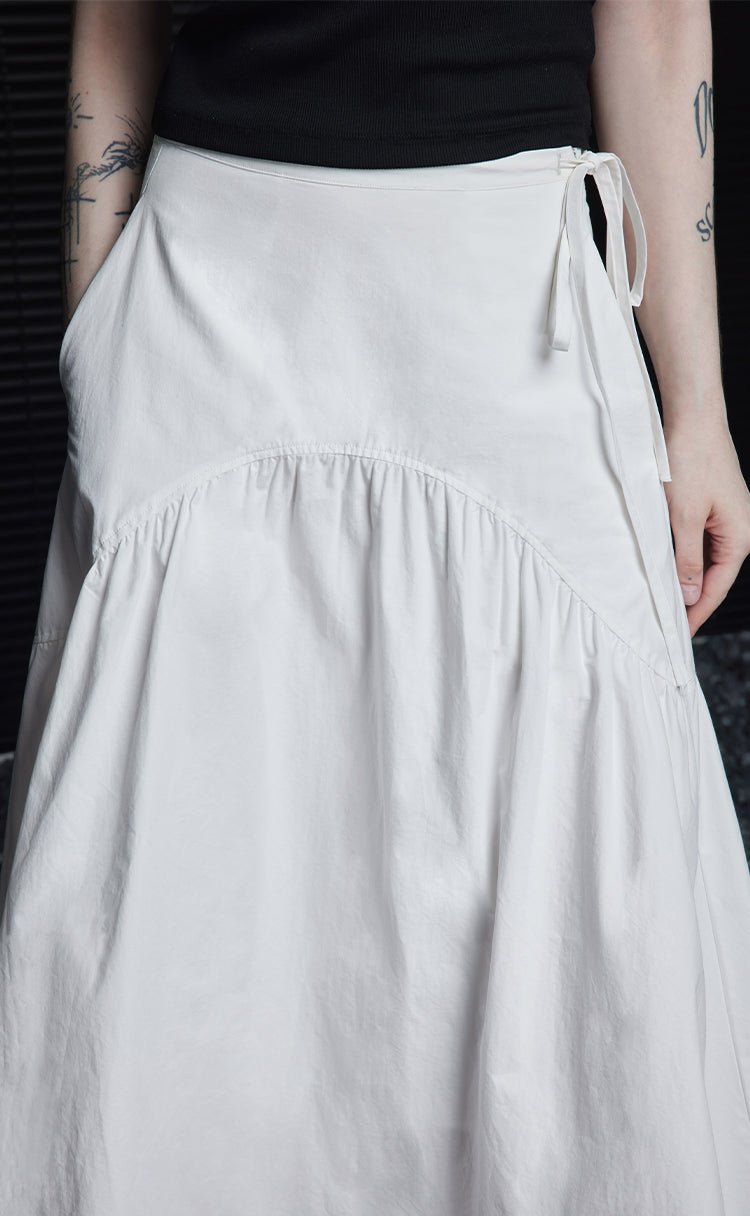 White A-Line Draped Skirt_BDHL6250