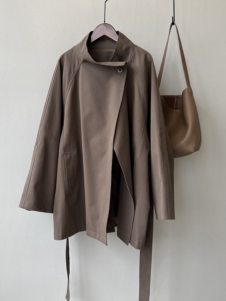 Retro Stand Collar Trench Coat_BDHL7126