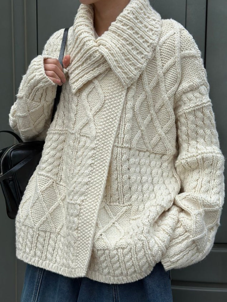 領口飾邊麻花針織開襟衫_BDHL8135