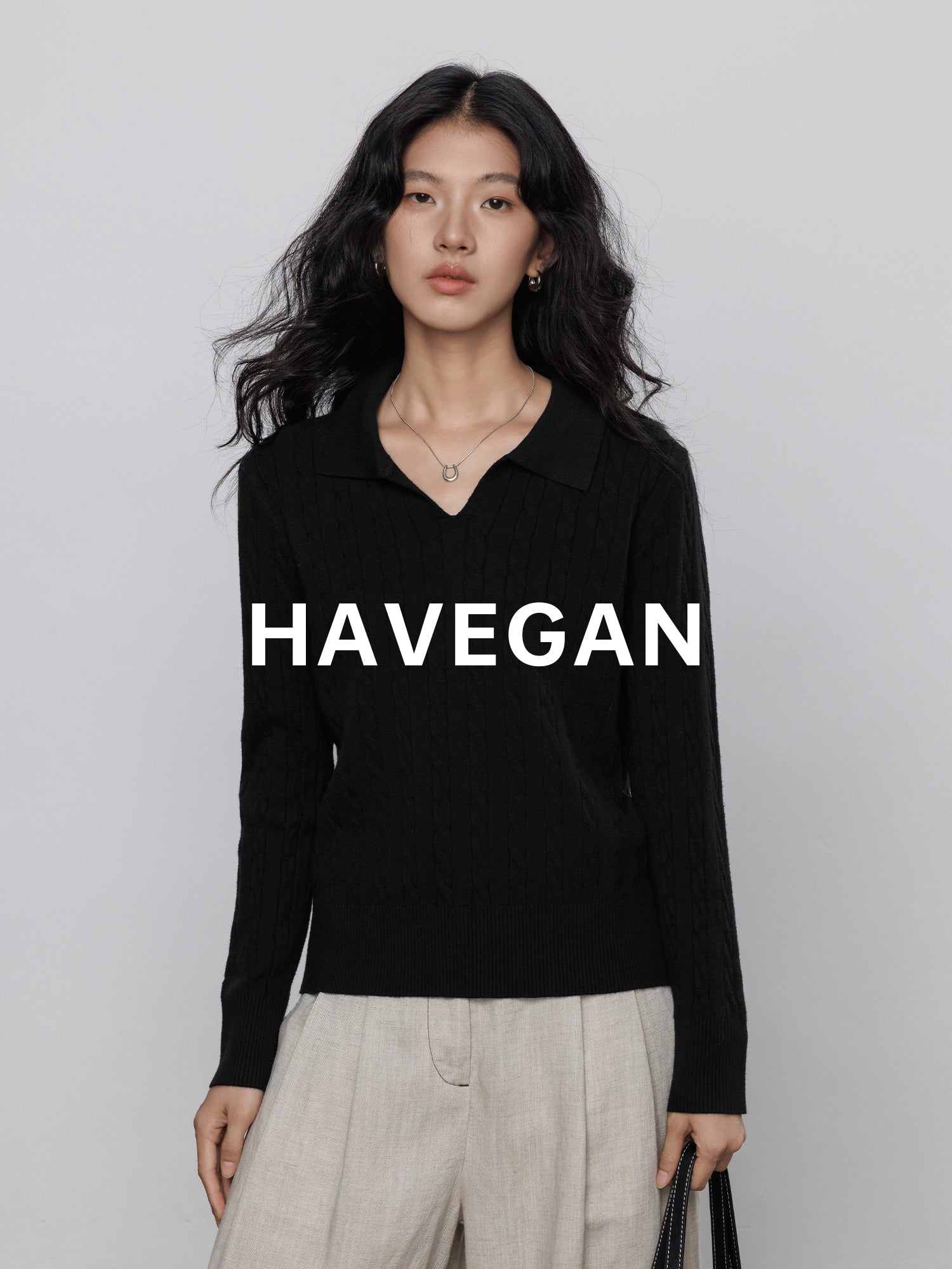 Polo-Collar Cable Knit Tops_BDHL7782