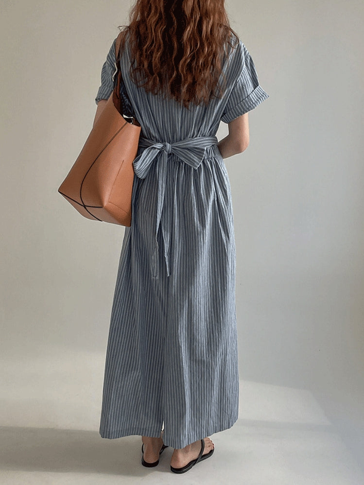 Waist Cross Stripe Dress_BDHL7554
