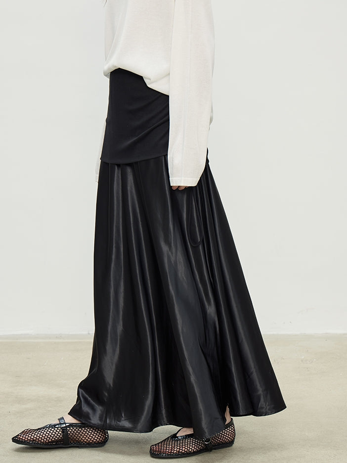 Black Double Fabric Long Skirt_BDHL7075