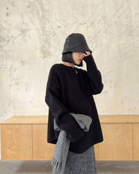 Retro round neck sweater_BDHL5310