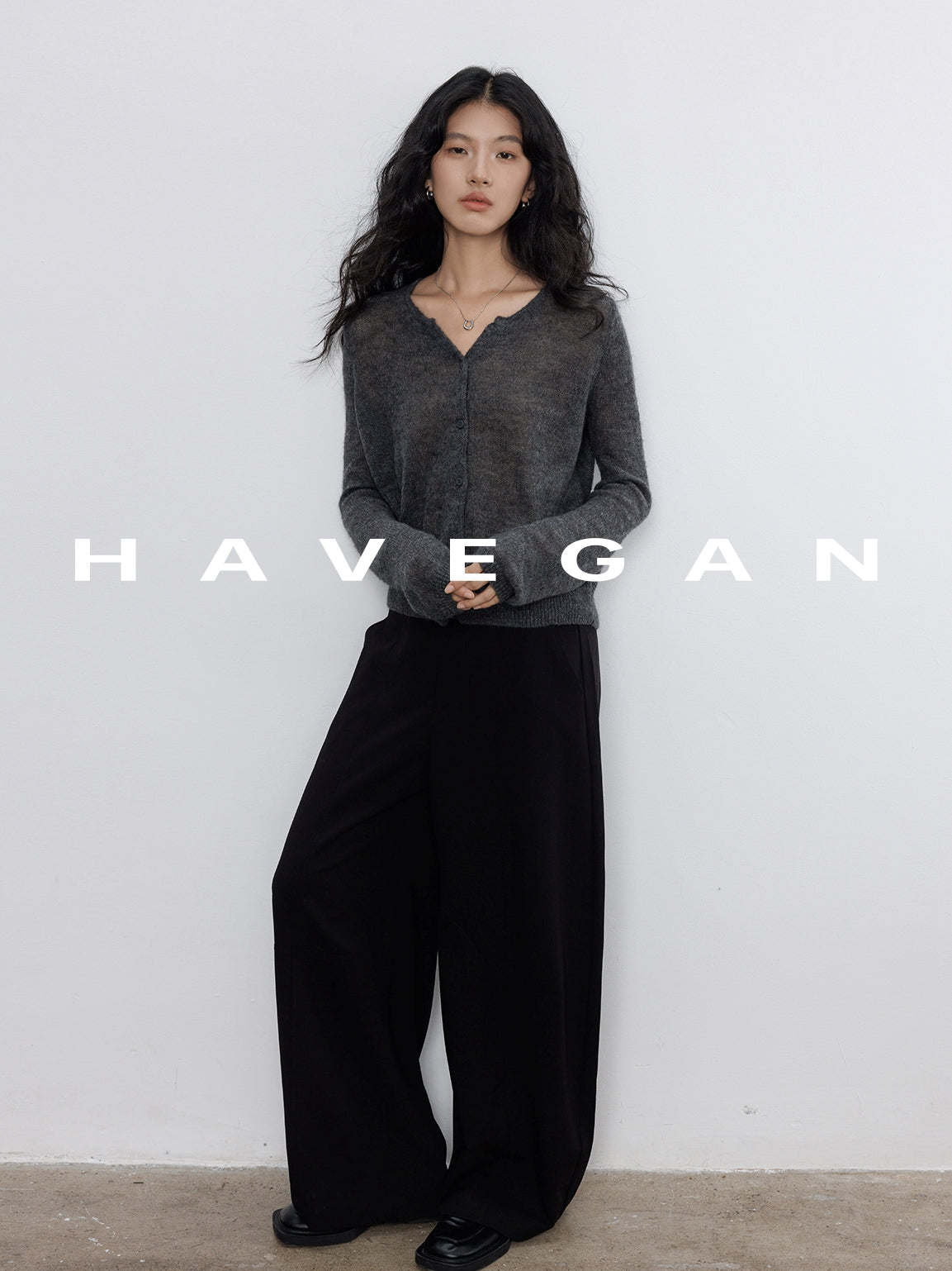 V-Neck Sheer Knit Cardigan_BDHL7783