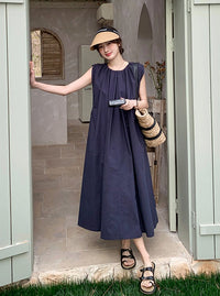 Navy Sleeveless A-Line Dress_BDHL6228