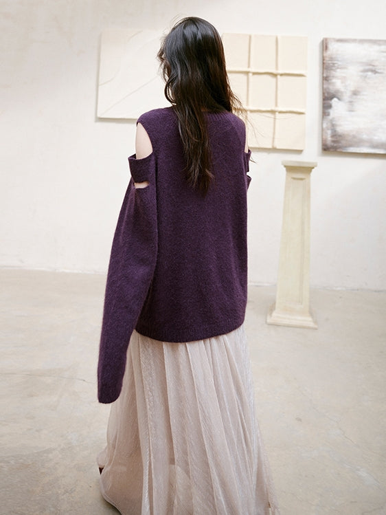 Purple Shoulder Cut-out Sweater_BDHL6746