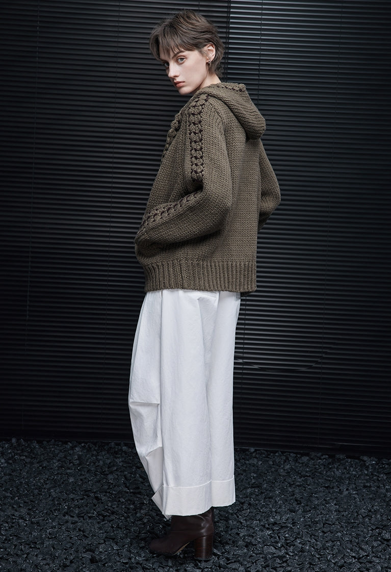 Hooded Brown Knit Cardigan_BDHL7874