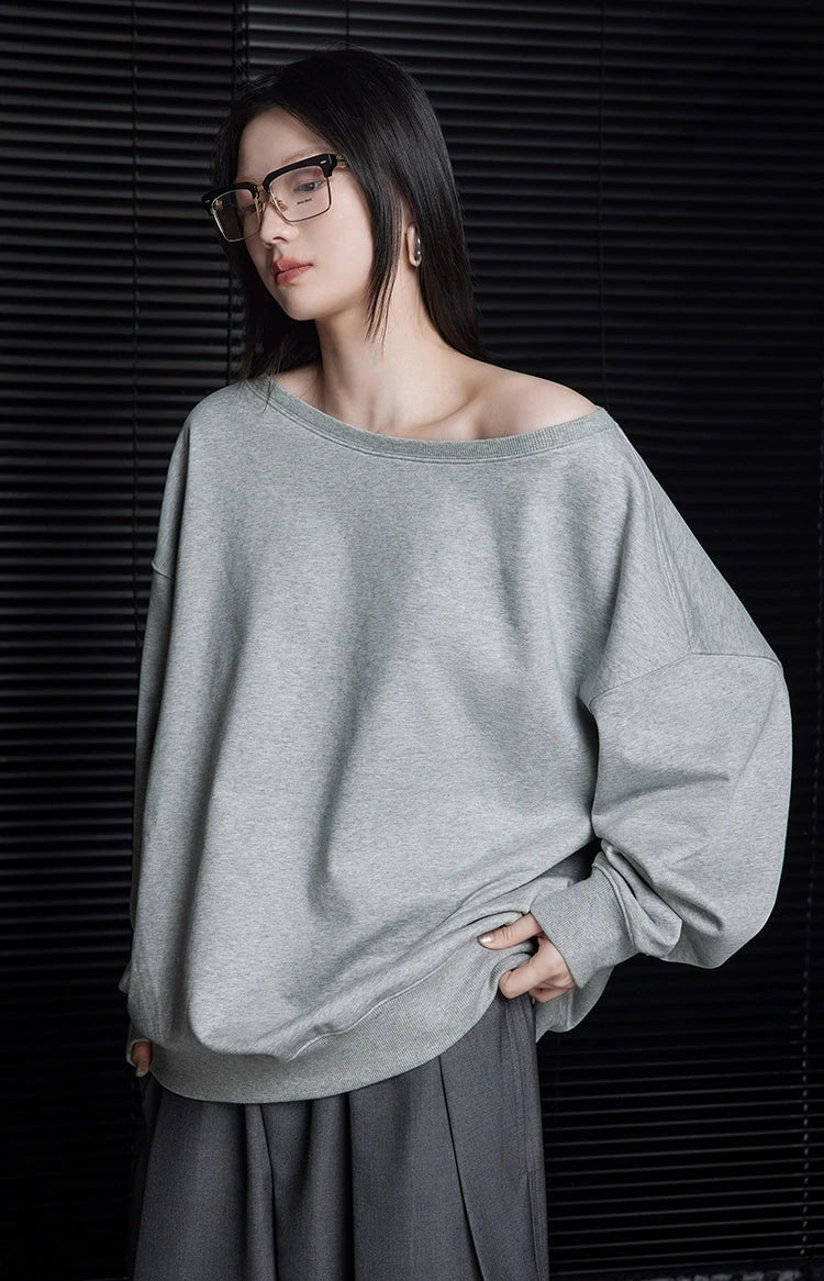 Slanted Shoulder Loose Sweatshirt_DI100382