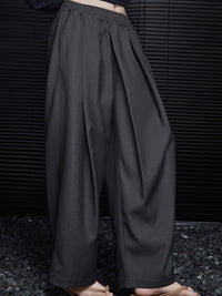 Gray Loose Tucked Pants_BDHL6432