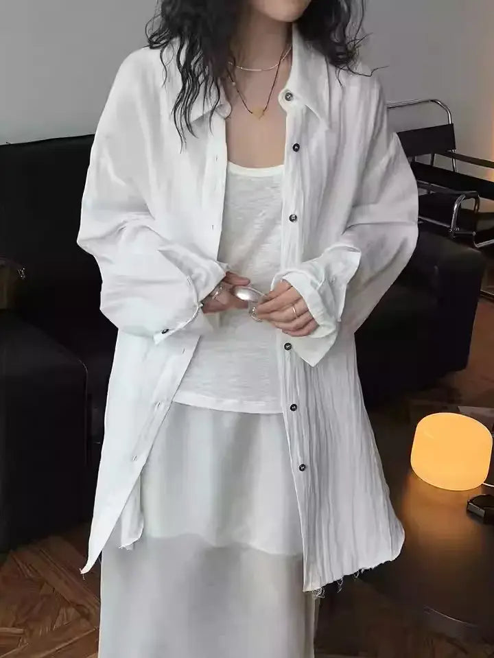 白色寬鬆修身襯衫_BDHL7375