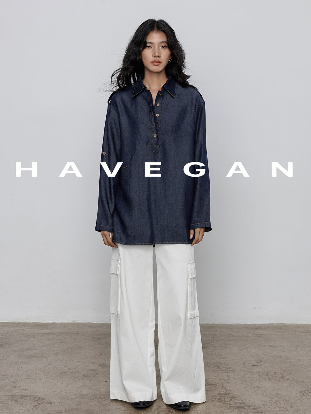 Denim Long-Sleeved Denim Shirt_BDHL7710