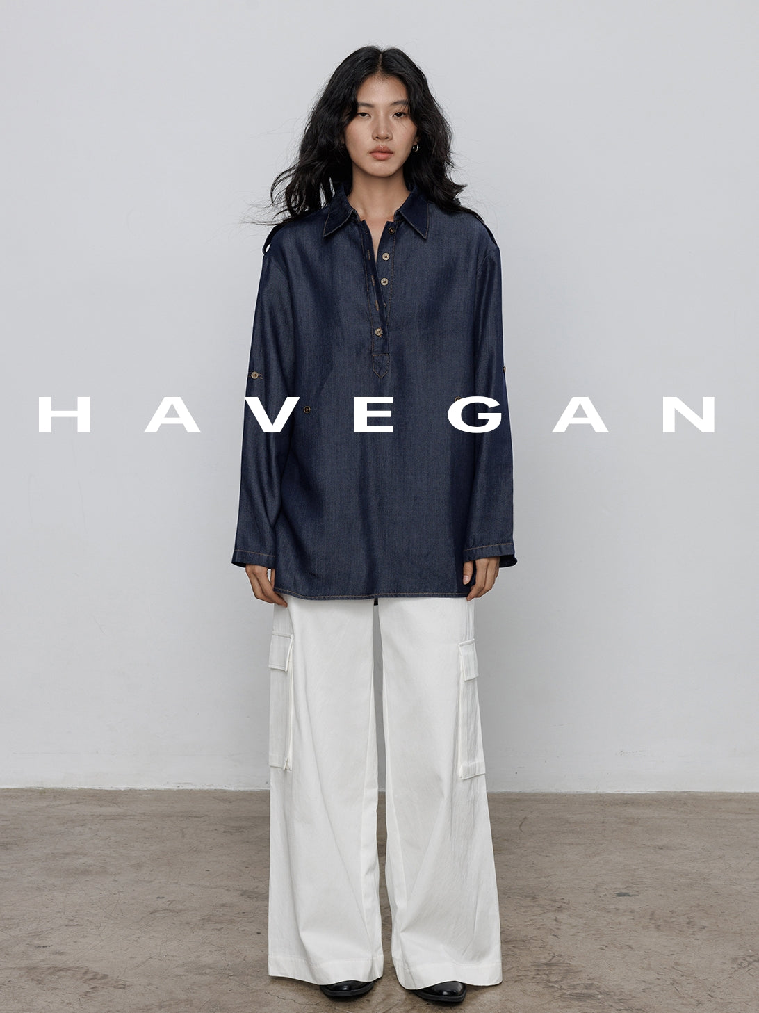 Denim Long-Sleeved Denim Shirt_BDHL7710