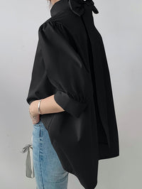 Lantern Sleeve Bow Tie Tops_BDHL7218