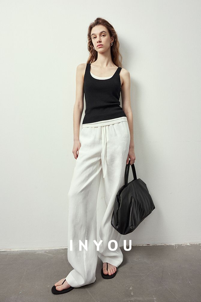 Draped Elastic Waist Wide Pants_BDHL6122