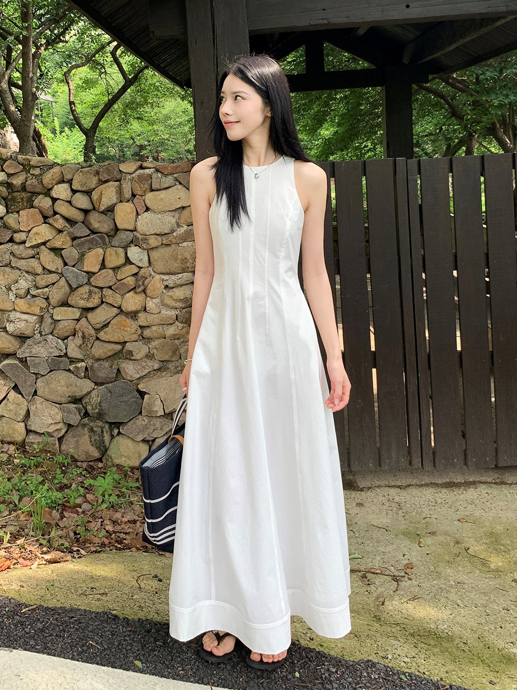 Tucks Long White Dress_BDHL7551