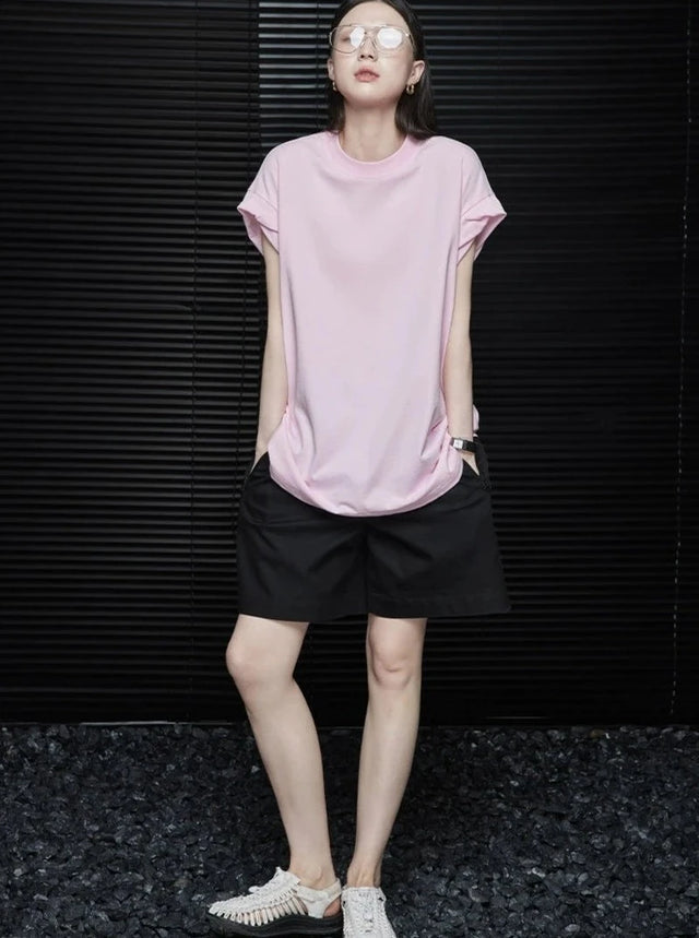 Short Sleeve Loose Pink T-Shirt_BDHL6033