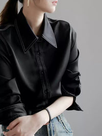 Long sleeve temperament draped shirt_BDHL4964