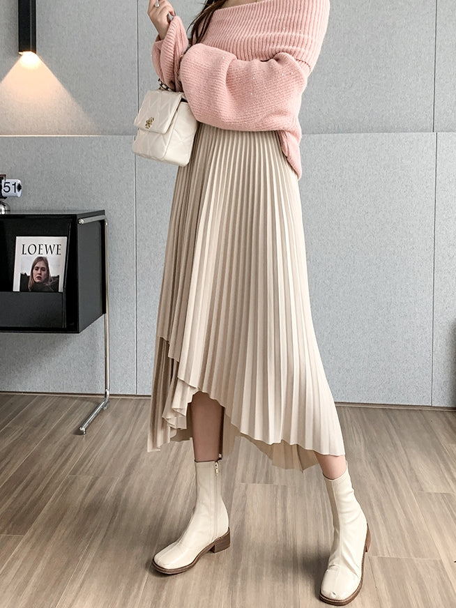 Irregular A-Line Pleated Skirt_BDHL7219