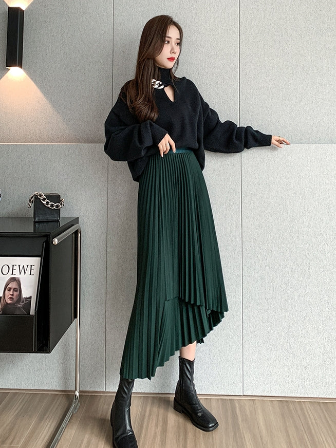 Irregular A-Line Pleated Skirt_BDHL7219