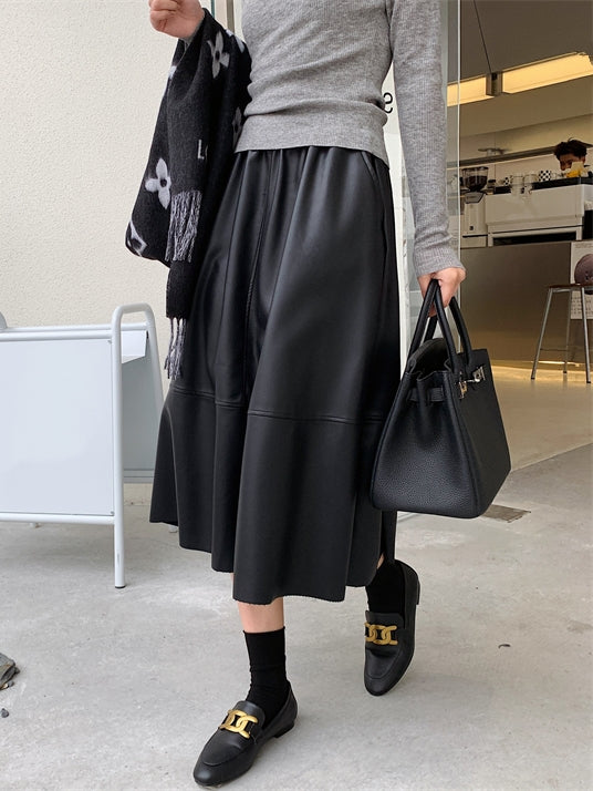 Draped PU Leather Skirt_BDHL6765