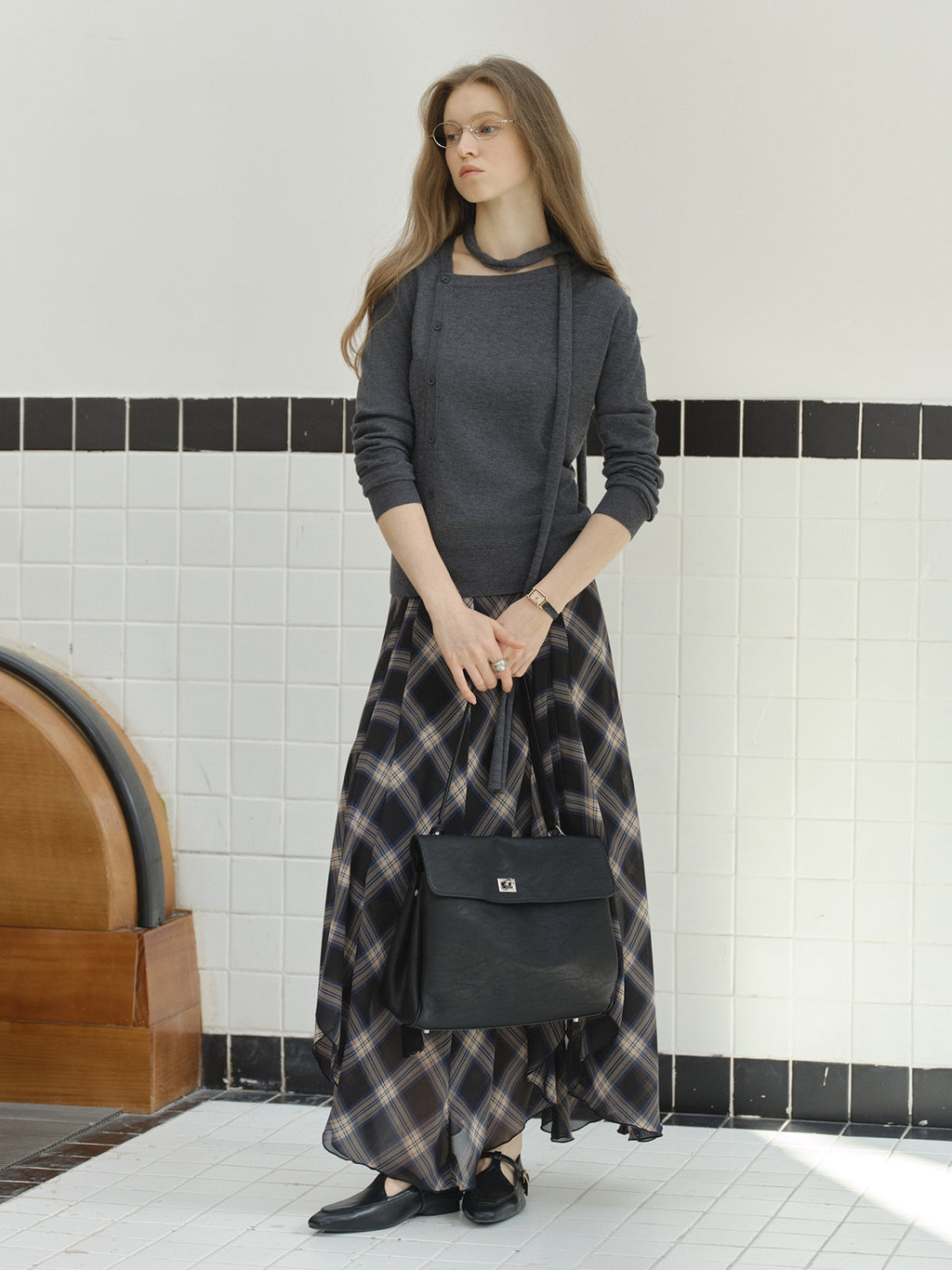 Check Pattern Midi Skirt_BDHL8109