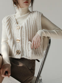 Half Turtleneck Knit And Thick Needle Vest Set_BDHL6780