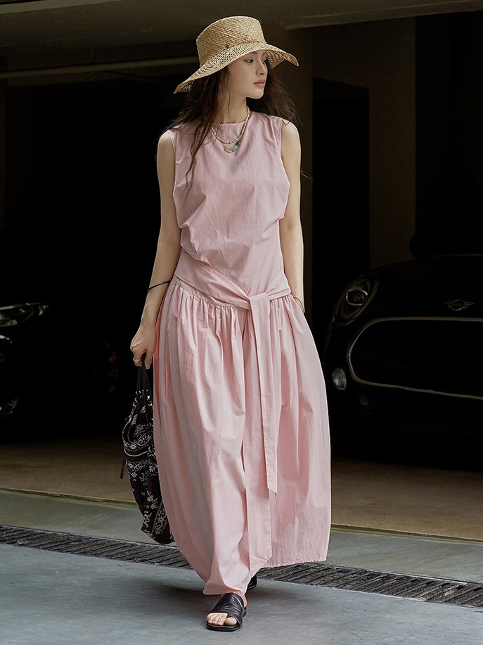 Pleated Strap Sleeveless Dress_BDHL7532