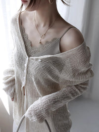 Knitted Cardigan And Lace Camisole Set_BDHL7414