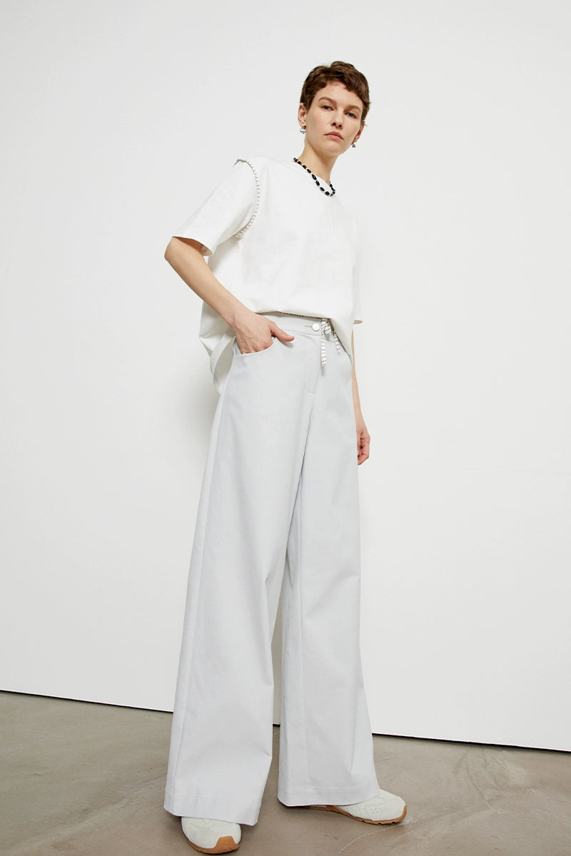 Drape double waist floor length pants_BDHL5799