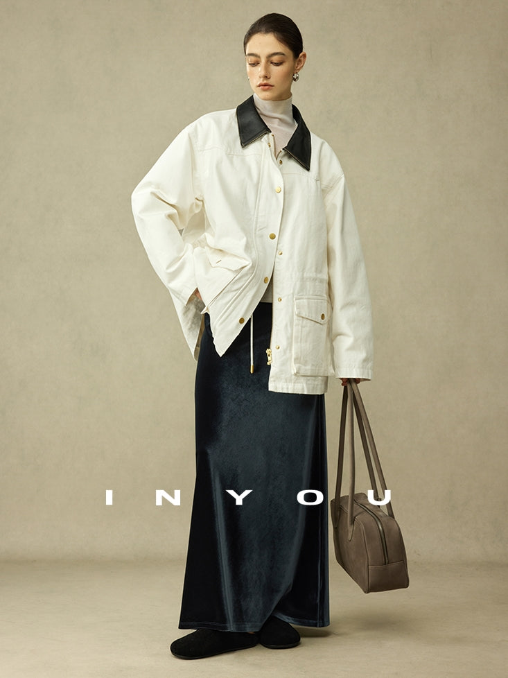 Retro Shiny Draped Long Skirt_BDHL6792