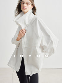 Stand Collar White Short Jacket_BDHL6948