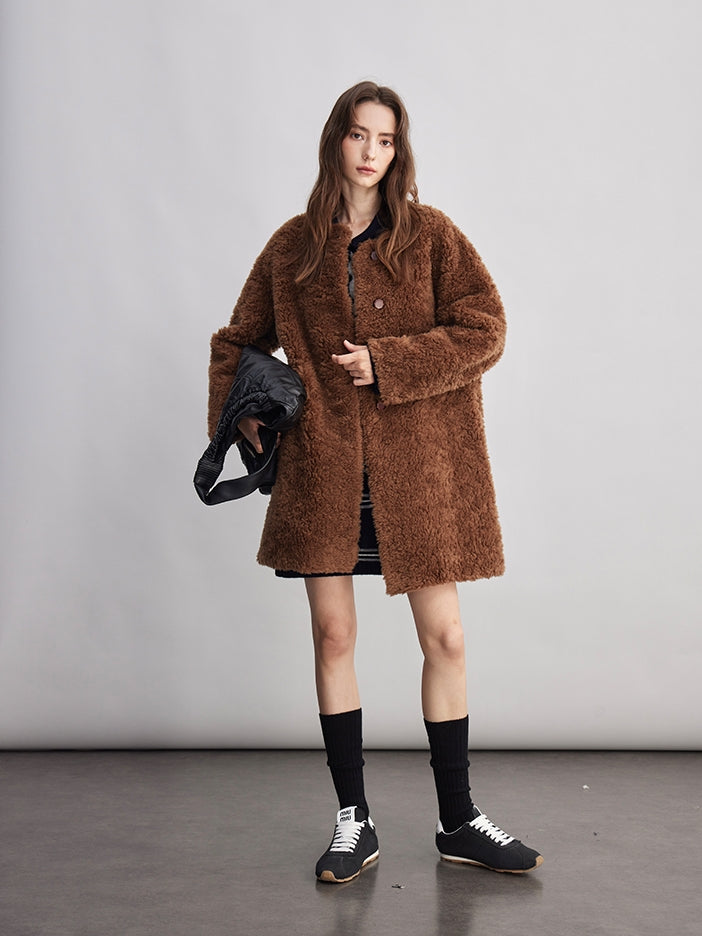 Fluffy Collarless Coat_BDHL7940