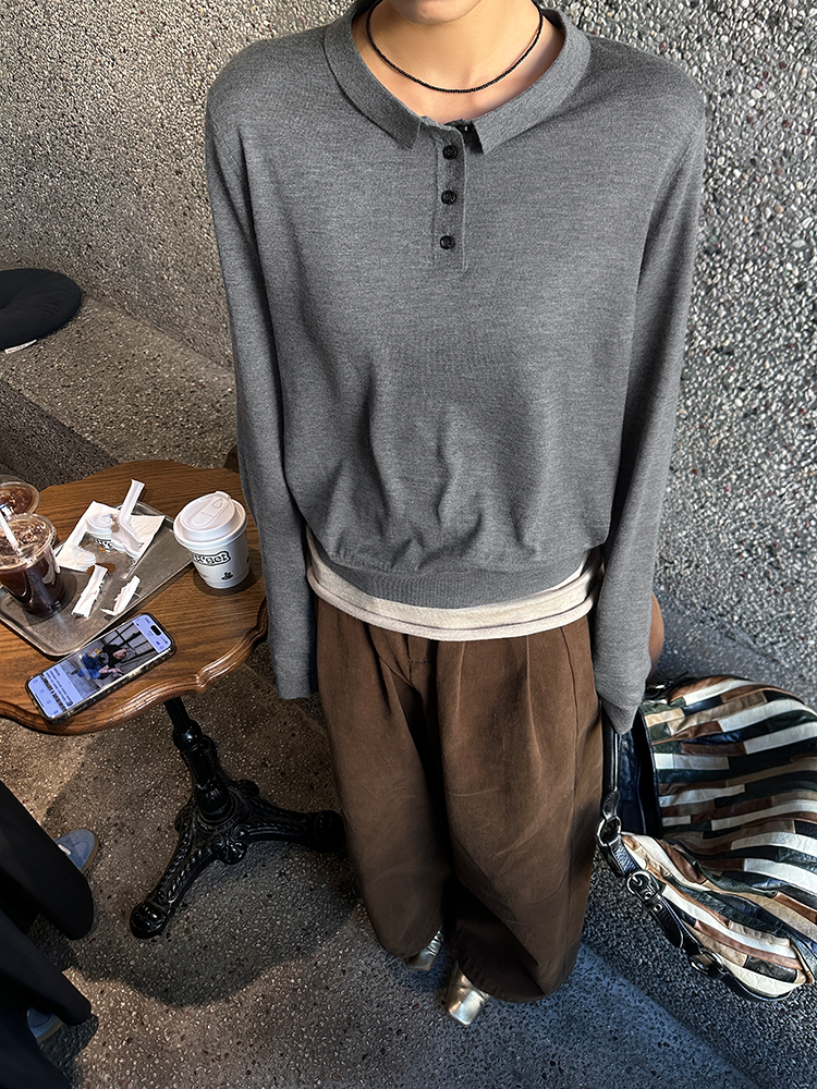 Polo Collar Loose Sweater_BDHL6659