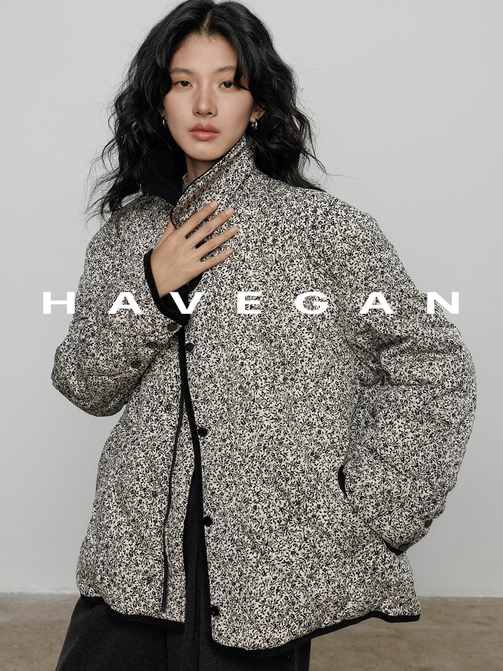 翻領花卉羽絨衣_BDHL7887