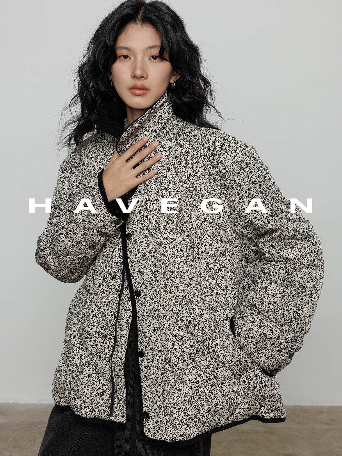 翻領花卉羽絨衣_BDHL7887